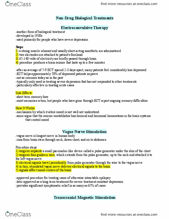 PS101 Chapter Notes - Chapter 16: Transcranial Magnetic Stimulation, Vagus Nerve, Electroconvulsive Therapy thumbnail