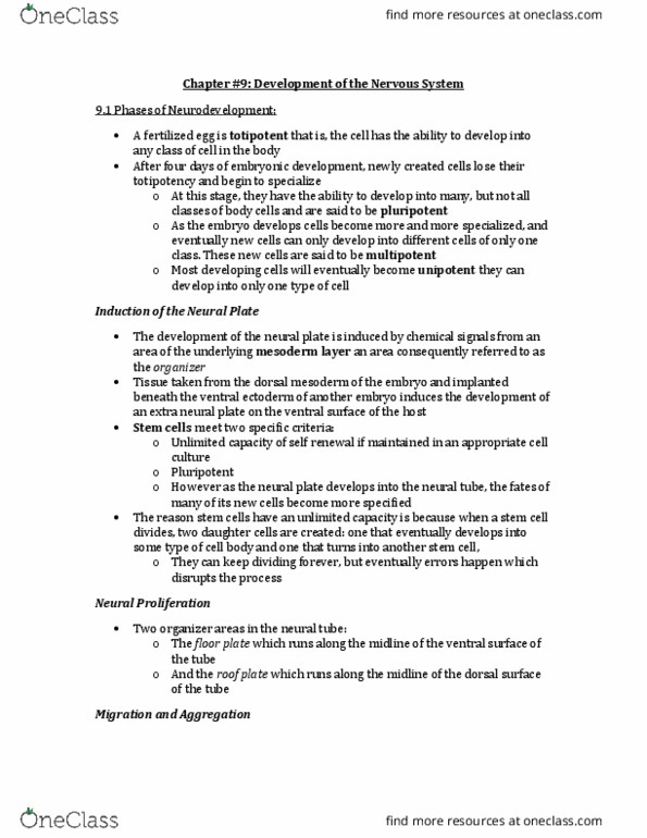 PSY290H5 Chapter Notes - Chapter 9: Neural Tube, Neural Plate, Axon Guidance thumbnail