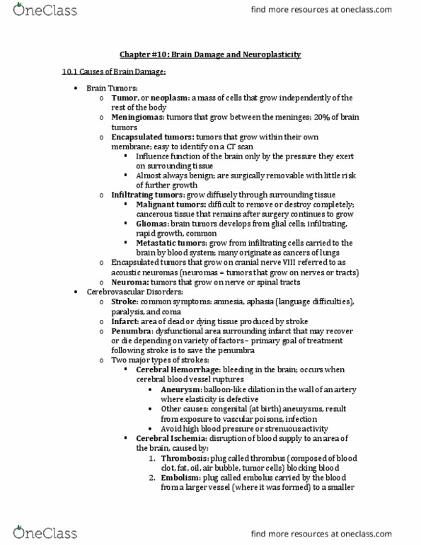 PSY290H5 Chapter Notes - Chapter 10: Vestibulocochlear Nerve, Neuroma, Neuroplasticity thumbnail