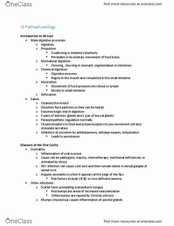 PHS 4300 Lecture Notes - Lecture 5: Hiatus Hernia, Gastroesophageal Reflux Disease, Stratified Squamous Epithelium thumbnail