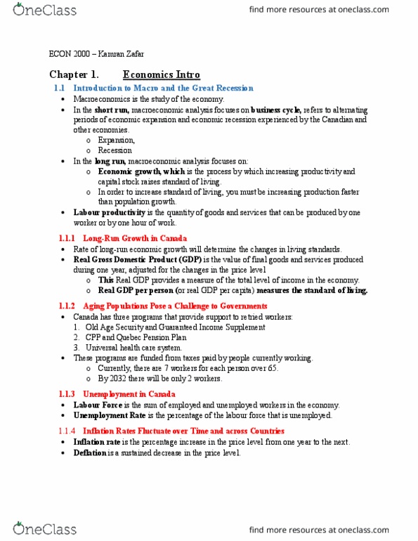 ECON 2000 Chapter Notes - Chapter 1: Gross Domestic Product, Canada Pension Plan, Old Age Security thumbnail