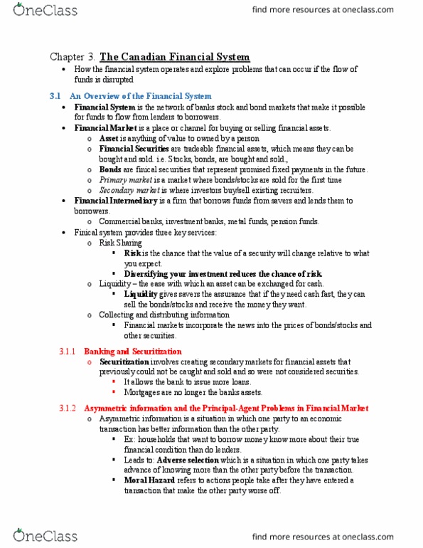 ECON 2000 Chapter Notes - Chapter 3: Fractional-Reserve Banking, Securitization, Secondary Market thumbnail