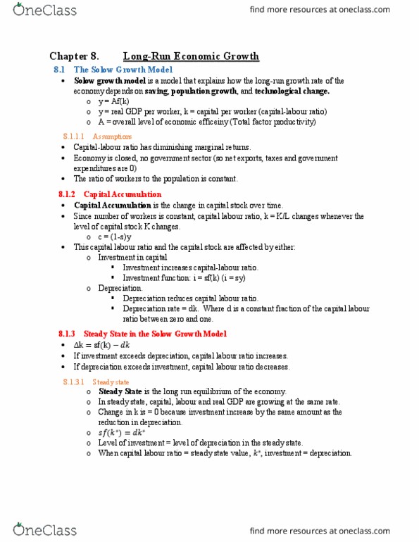 ECON 2000 Chapter Notes - Chapter 8: Diminishing Returns, Factors Of Production, Balanced-Growth Equilibrium thumbnail