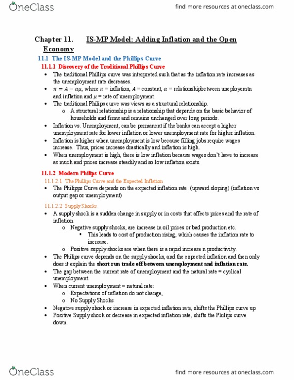 ECON 2000 Chapter Notes - Chapter 11: Phillips Curve, Unemployment, Output Gap thumbnail