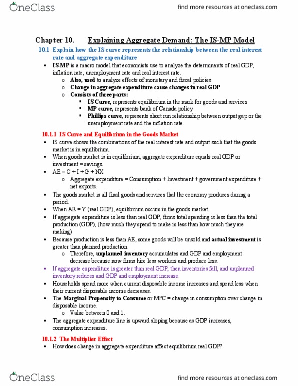 ECON 2000 Chapter Notes - Chapter 10: Real Interest Rate, Aggregate Demand, Phillips Curve thumbnail