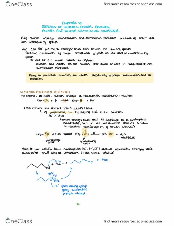 CHEM 2310 Chapter Notes - Chapter 10-11: Nucleophilic Substitution, Sulfonate, Elimination Reaction thumbnail