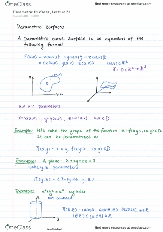 MATH209 Lecture 31: Parametric Surfaces, Lecture 31 thumbnail