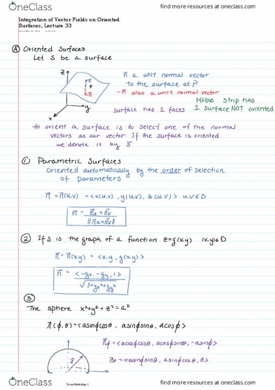 MATH209 Lecture 33: Integration of Vector Fields on Oriented Surfaces, Lecture 33 thumbnail