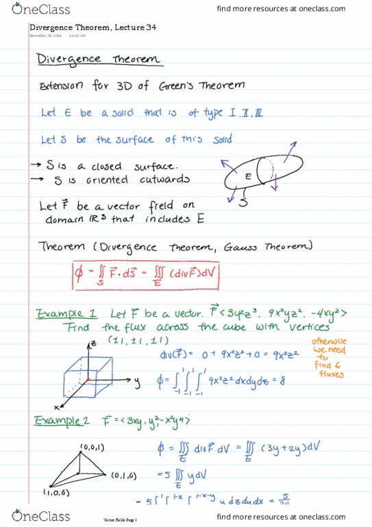 MATH209 Lecture 34: Divergence Theorem, Lecture 34 thumbnail