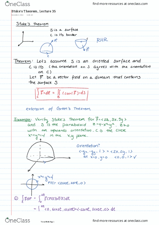 MATH209 Lecture 35: Stoke's Theorem, Lecture 35 thumbnail