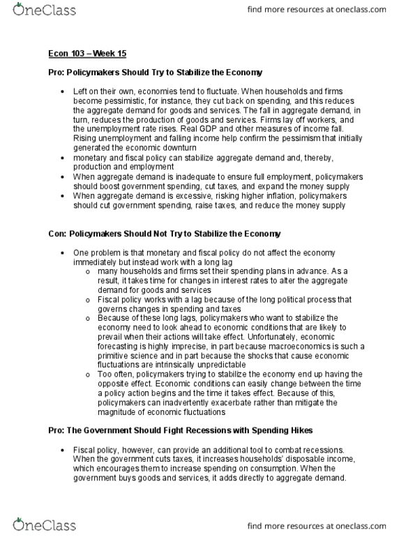 ECON 103 Lecture Notes - Lecture 15: Fiscal Policy, Aggregate Demand, Aggregate Supply thumbnail