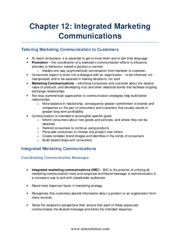 BUS 343 Chapter Notes - Chapter 12: Integrated Marketing Communications, Database Marketing, Marketing Communications thumbnail