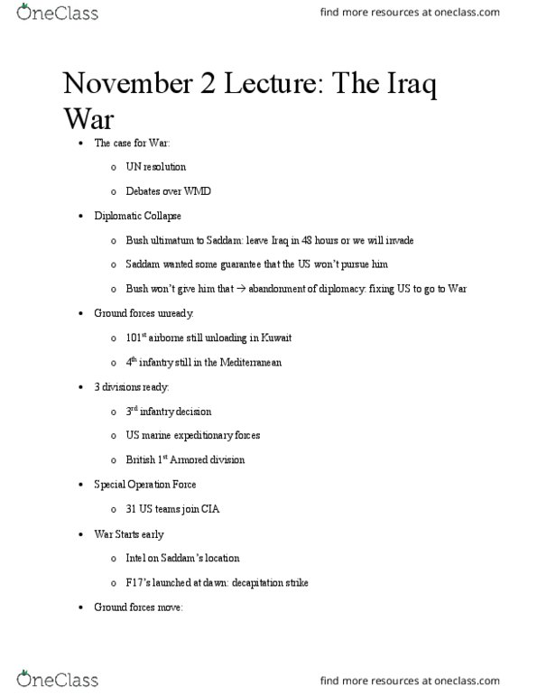 HISTORY 241 Lecture 5: November 2 Lecture The Iraq War thumbnail