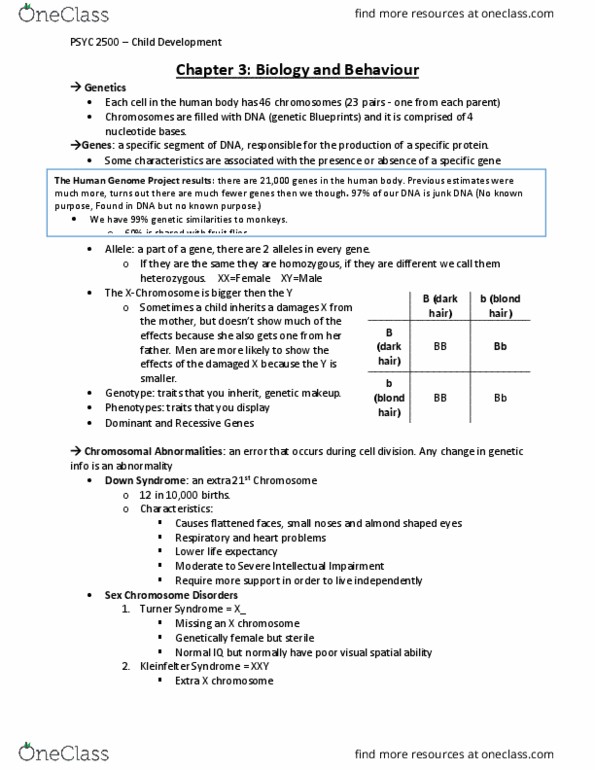 PSYC 2500 Lecture Notes - Lecture 3: Secondary Sex Characteristic, Turner Syndrome, Basal Ganglia thumbnail