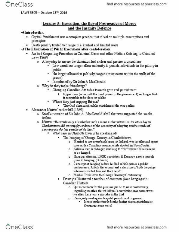 LAWS 3305 Lecture Notes - Lecture 5: John A. Macdonald, Gallows, American Justice thumbnail