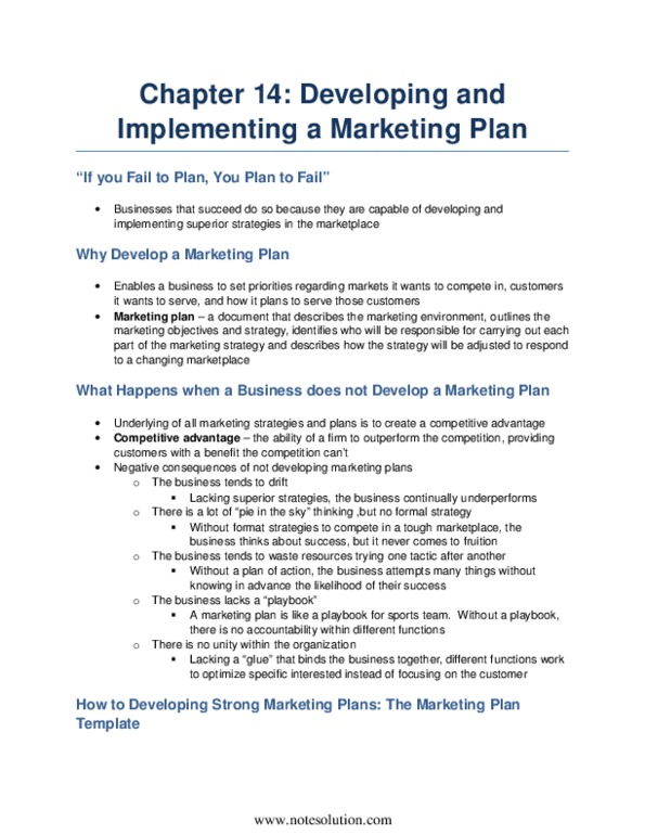 BUS 343 Chapter Notes - Chapter 14: Swot Analysis, Marketing Plan, Marketing Mix thumbnail