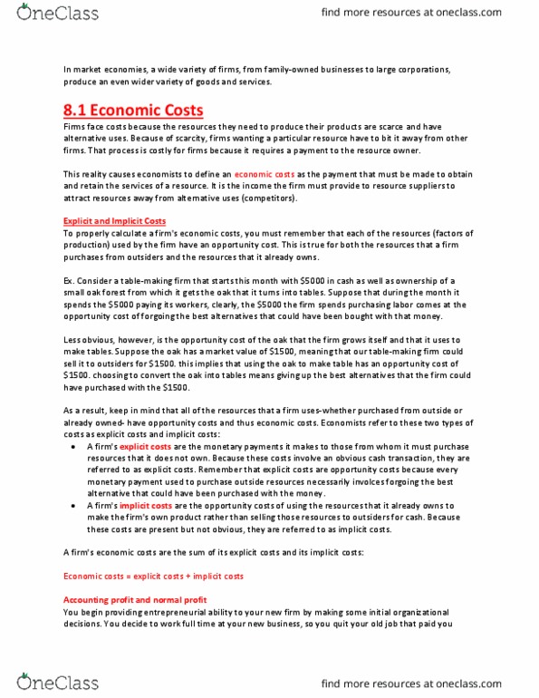 ECN 104 Chapter Notes - Chapter 8: Diminishing Returns, Average Variable Cost, Marginal Revenue thumbnail