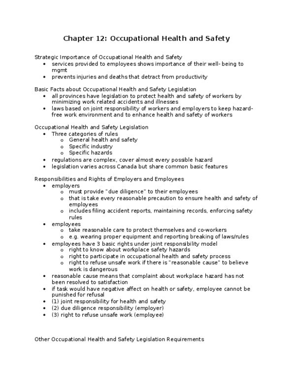 BU354 Chapter Notes - Chapter 12: Repetitive Strain Injury, Workplace Violence, Absenteeism thumbnail