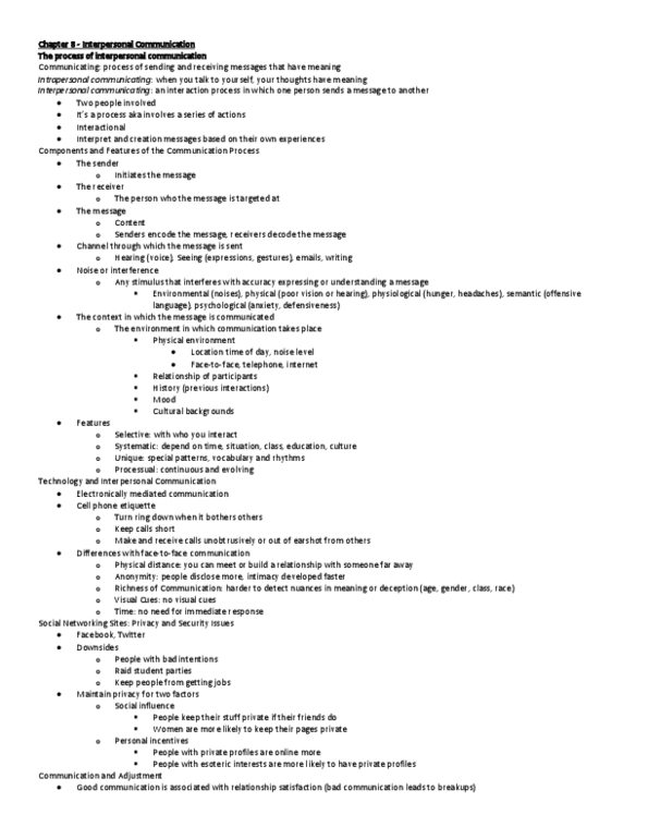 Psychology 2035A/B Chapter Notes - Chapter 8: Interpersonal Communication, Nonverbal Communication, Communication Apprehension thumbnail