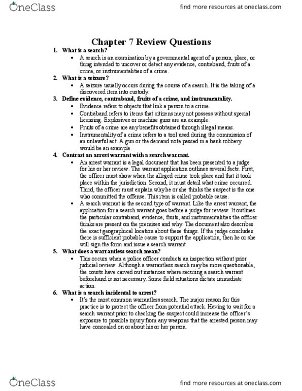 CJE-3110 Chapter Notes - Chapter 7: Plain View Doctrine, Consent Search, Implied Consent thumbnail