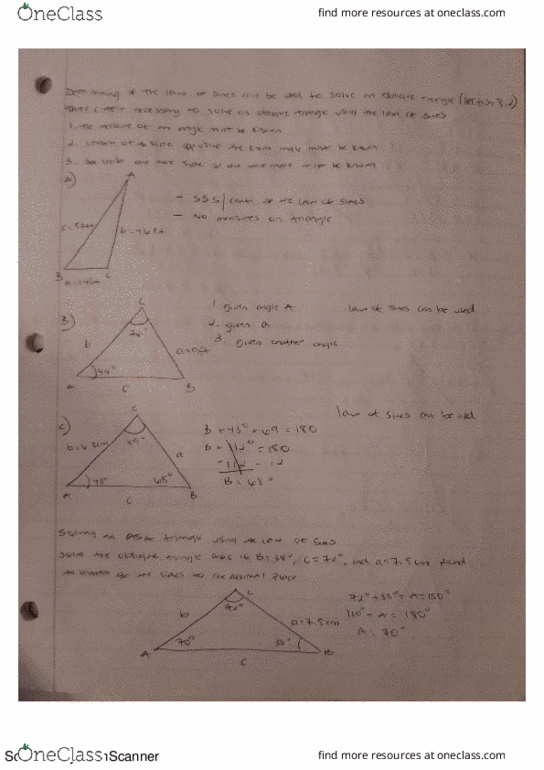 MAT 122 Lecture 8: Determining if law of sines or law of cosines can be used to solve an oblique triangle (Sections 8.2 and 8.3) thumbnail
