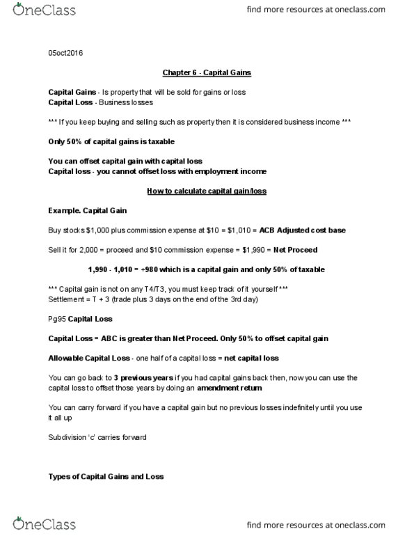 Business Administration - Financial Planning RFC122 Chapter Notes - Chapter 6: Capital Loss, Passive Income, Crystallization thumbnail