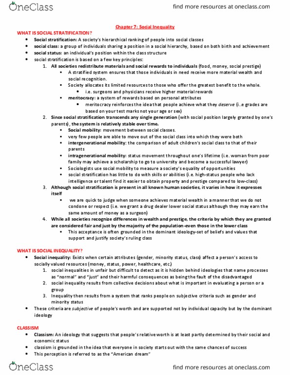 SOCA01H3 Chapter Notes - Chapter 7: Caste System In India, Burakumin, Social Stratification thumbnail