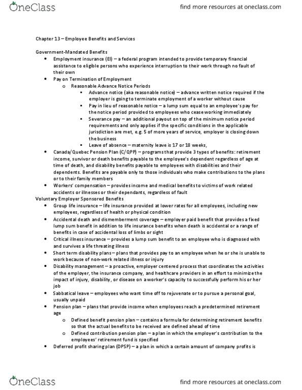 BU354 Lecture Notes - Lecture 13: Critical Illness Insurance, Life Insurance, Pension thumbnail