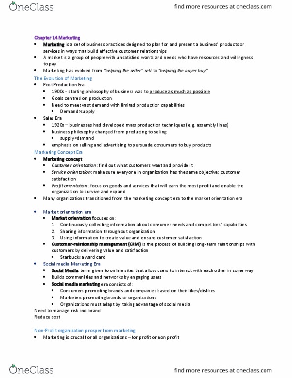 AFM131 Lecture Notes - Lecture 4: Social Media Marketing, Market Orientation, Marketing Mix thumbnail