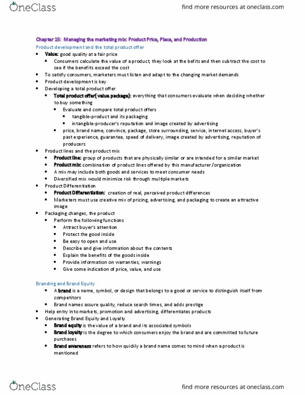 AFM131 Lecture Notes - Lecture 5: Brand Loyalty, Brand Equity, Pricing Strategies thumbnail