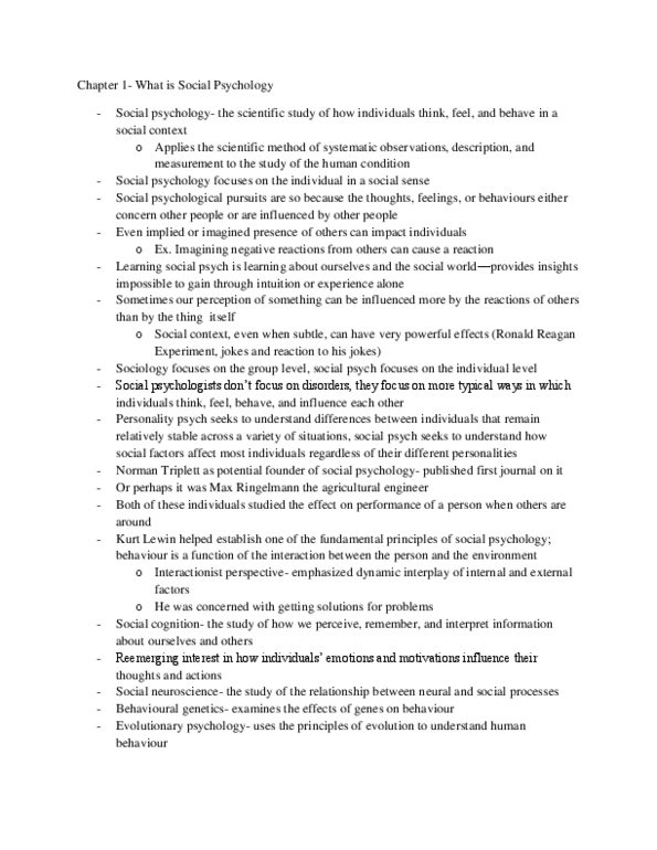 PSYC 241 Chapter Notes - Chapter 1: Kurt Lewin, Social Neuroscience, Behavioural Genetics thumbnail