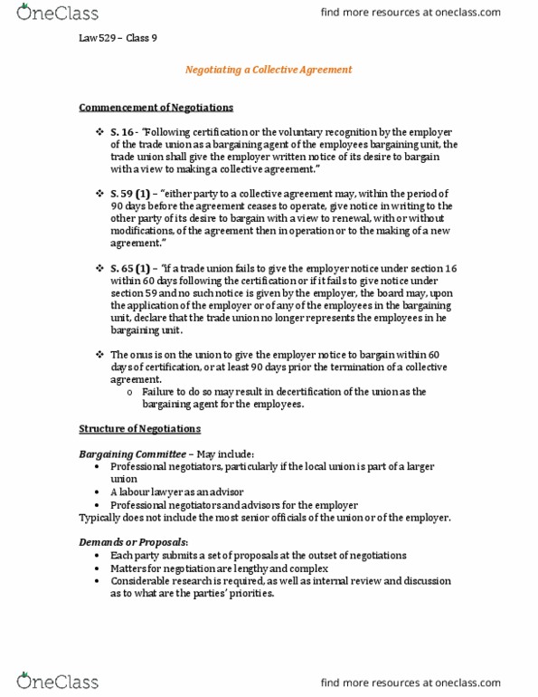 LAW 529 Lecture Notes - Lecture 9: Secret Ballot, Bargaining Unit, Collective Agreement thumbnail