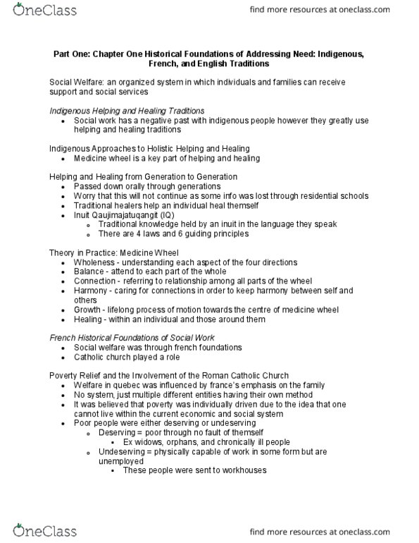 SOCWK120R Chapter Notes - Chapter 1: Charity Organization Society, Inuit Qaujimajatuqangit, Medicine Wheel thumbnail