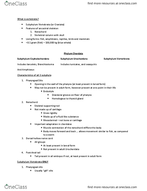 BISC 316 Lecture Notes - Lecture 2: Yoho National Park, Pikaia, Vertebral Column thumbnail