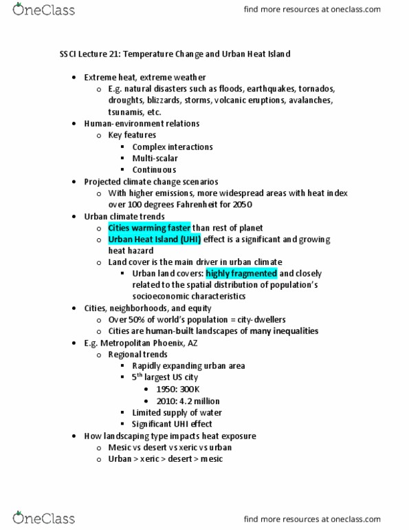 SSCI 165Lgw Lecture Notes - Lecture 21: Urban Heat Island, Phoenix Metropolitan Area, Urban Climate thumbnail