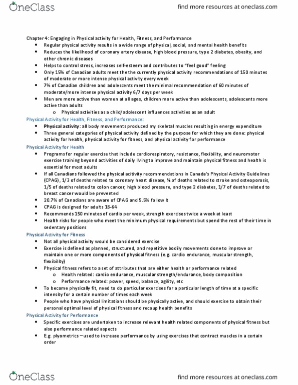 Health Sciences 2000A/B Chapter Notes - Chapter 4: Cardiorespiratory Fitness, Coronary Artery Disease, Diabetes Mellitus Type 2 thumbnail