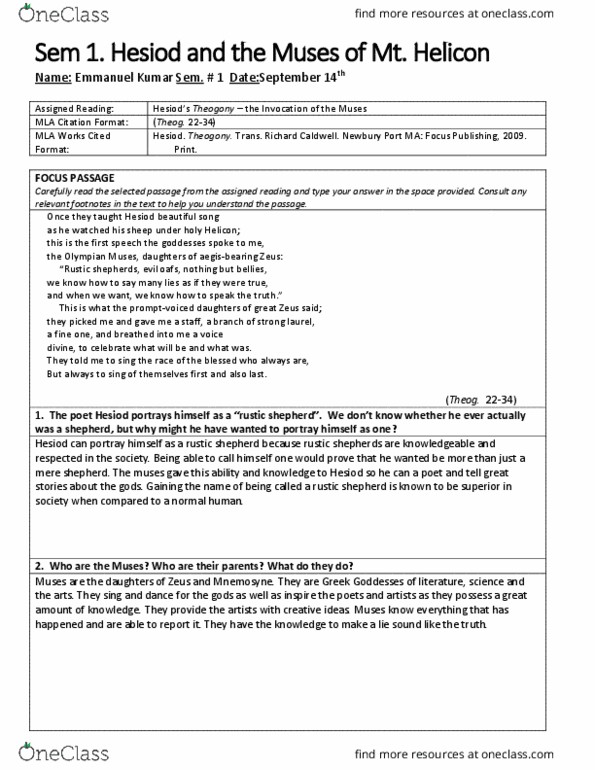 CLAS 1P95 Lecture Notes - Lecture 1: Theog, Theogony thumbnail