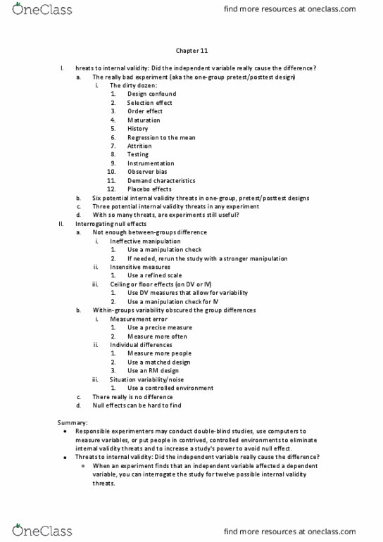 PSY 290A Lecture Notes - Lecture 30: Demand Characteristics, Internal Validity, Observer-Expectancy Effect thumbnail