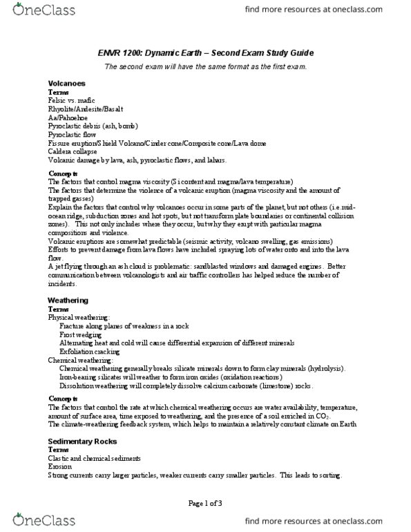 ENVR 1200 Lecture Notes - Lecture 2: Weathering, Uniformitarianism, Dynamic Earth thumbnail