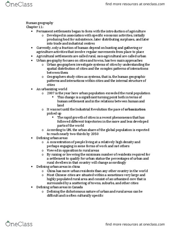 GEOG 1HB3 Chapter Notes - Chapter 11: Aspero, Urban Sprawl, Megacity thumbnail