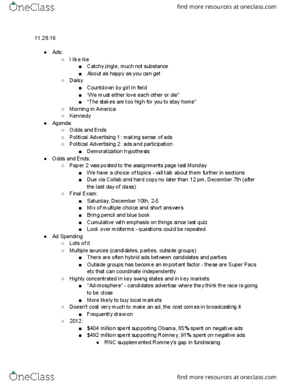 PLAP 3140 Lecture Notes - Lecture 24: Simon & Garfunkel, Political Action Committee, Top Channel thumbnail