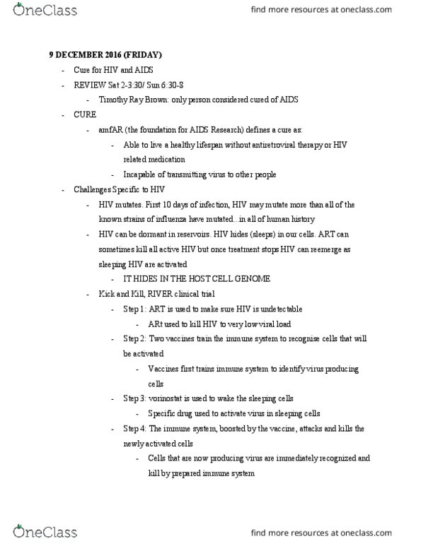 MICROBIO 160 Lecture Notes - Lecture 26: Vorinostat, Treatment As Prevention, Timothy Ray Brown thumbnail