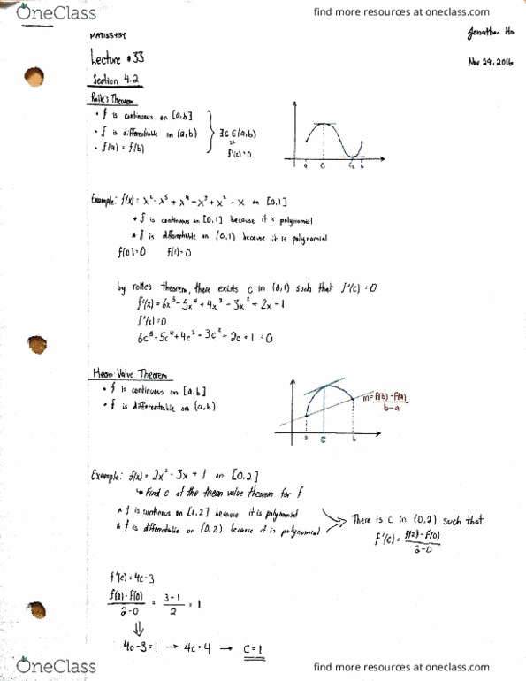 MAT135Y5 Lecture 33: Ralle' Theorem, Mean-Value Theorem, Antiderivative thumbnail