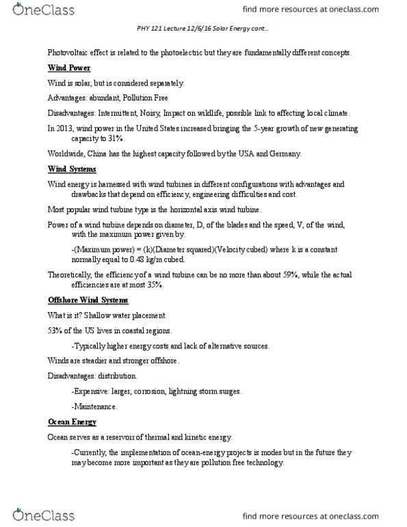 PHY 121 Lecture Notes - Lecture 28: Wind Turbine, Lightning, Wave Power thumbnail