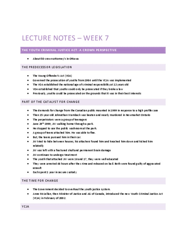 LAWS 3307 Lecture Notes - Lecture 7: Jaguar, Murder Of Reena Virk, Suicide Of Amanda Todd thumbnail
