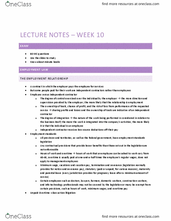 BUSI 2601 Lecture Notes - Lecture 10: Disability Insurance, Absenteeism, Punitive Damages thumbnail