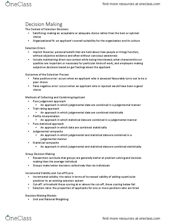 ADM 3333 Lecture Notes - Lecture 11: Lijsttrekker, Satisficing, Job Performance thumbnail