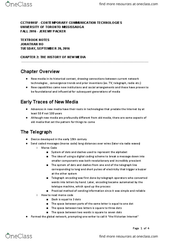 CCT109H5 Chapter Notes - Chapter 2: Net Neutrality, History Of The Telephone, Abbreviation thumbnail