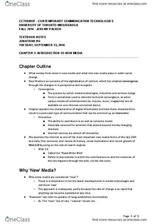 CCT109H5 Chapter Notes - Chapter 1: Html, Digital Divide, Application Programming Interface thumbnail