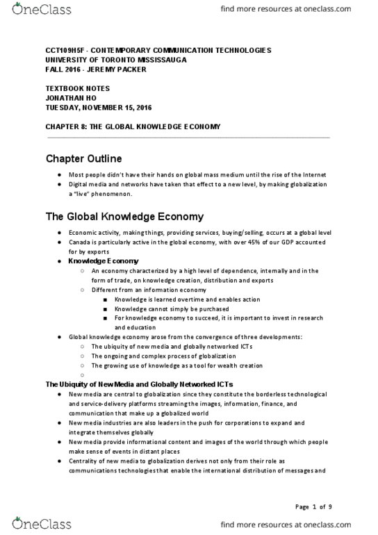 CCT109H5 Chapter Notes - Chapter 8: Cognitive Surplus, Explicit Knowledge, Clayton M. Christensen thumbnail